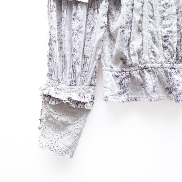 LoveShackFancy Floral Victoria Eyelet Blouse in Purple and White "Alaine" - Picture 5 of 8